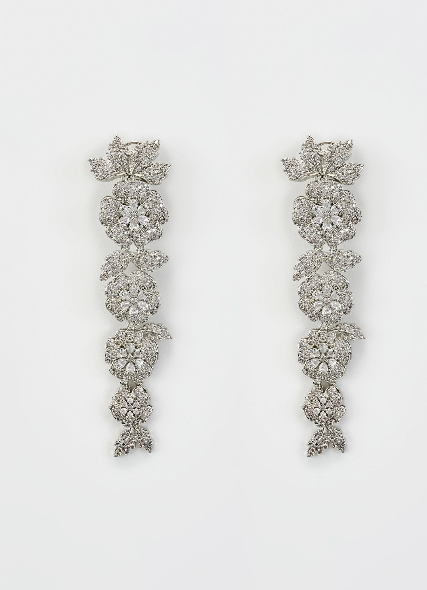 Vivinia by Vidhi Mehra Silver Plated Floral Zircon Long Dangler EarringsFabilicious Fashion