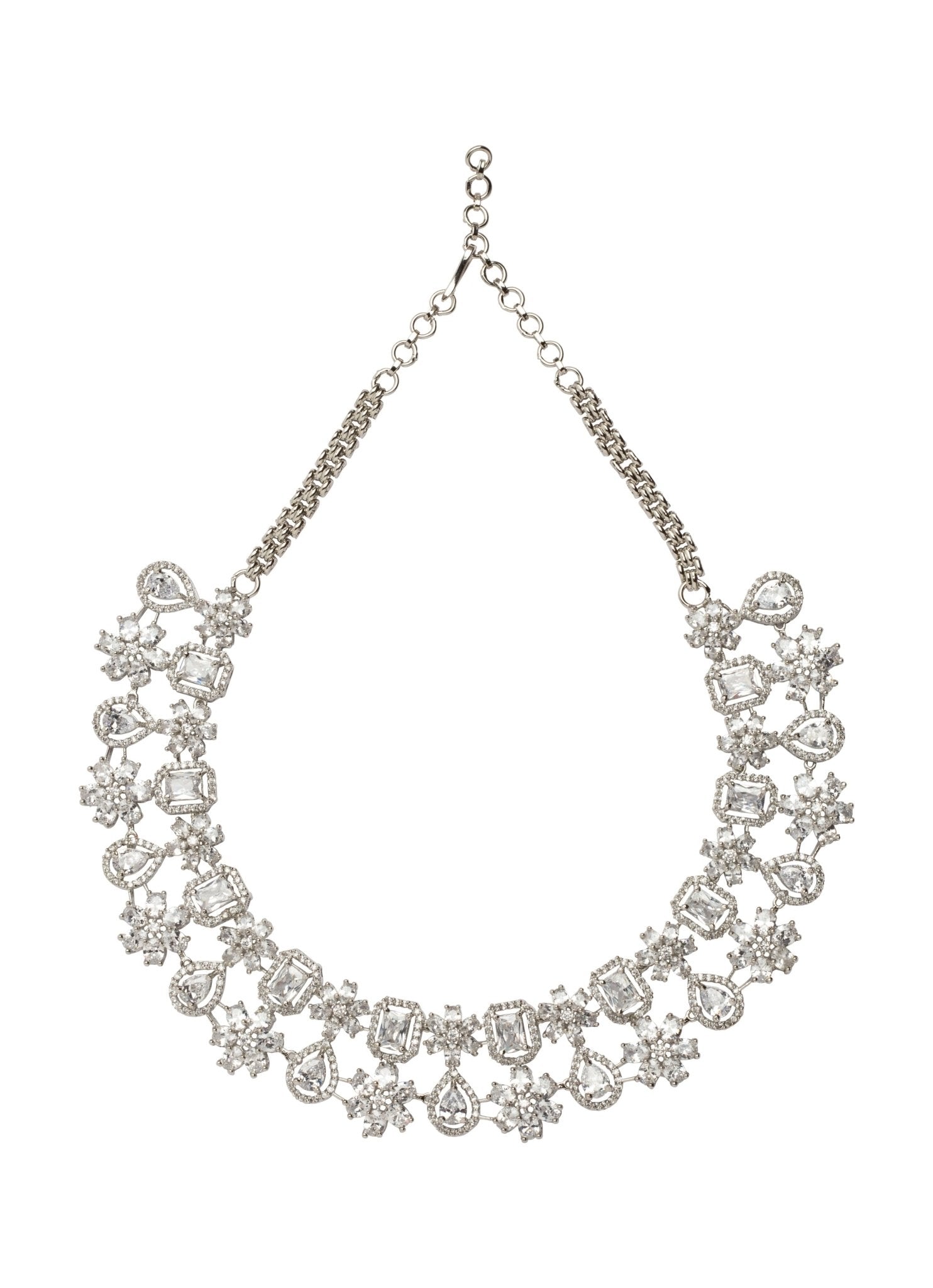 Vivinia by Vidhi Mehra Silver Plated Floral Zircon Necklace SetFabilicious Fashion