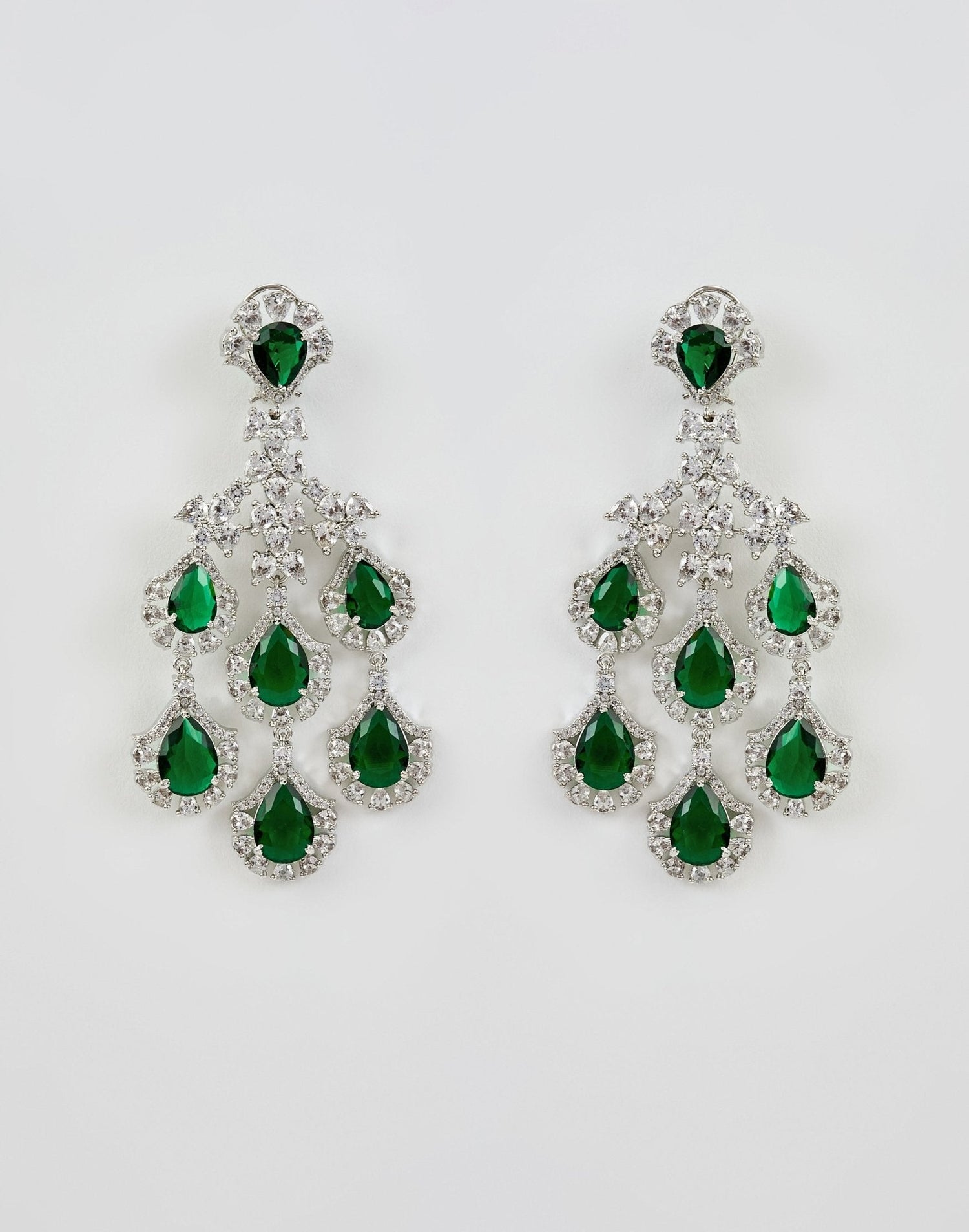 Vivinia by Vidhi Mehra Silver Plated Green And Crystal Dangler EarringsFabilicious Fashion