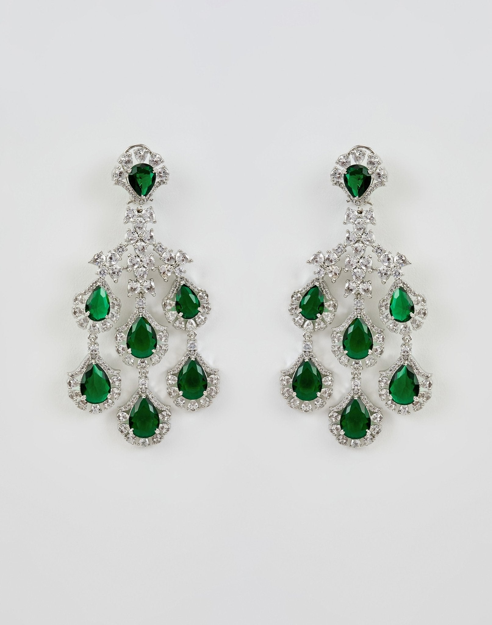 Vivinia by Vidhi Mehra Silver Plated Green And Crystal Dangler EarringsFabilicious Fashion