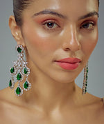 Vivinia by Vidhi Mehra Silver Plated Green And Crystal Dangler EarringsFabilicious Fashion