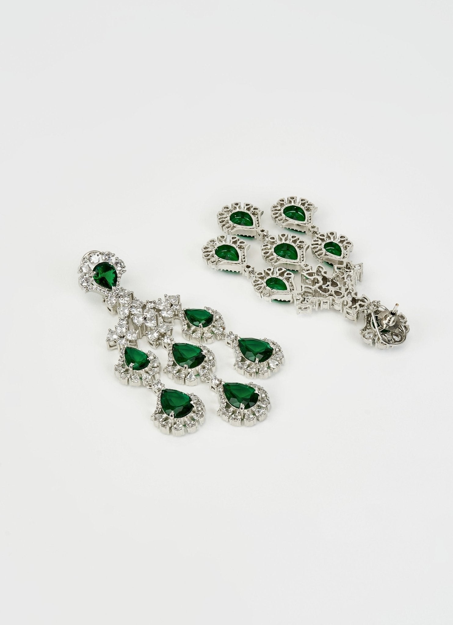 Vivinia by Vidhi Mehra Silver Plated Green And Crystal Dangler EarringsFabilicious Fashion
