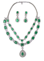 Vivinia by Vidhi Mehra Silver Plated Green Short Necklace SetFabilicious Fashion