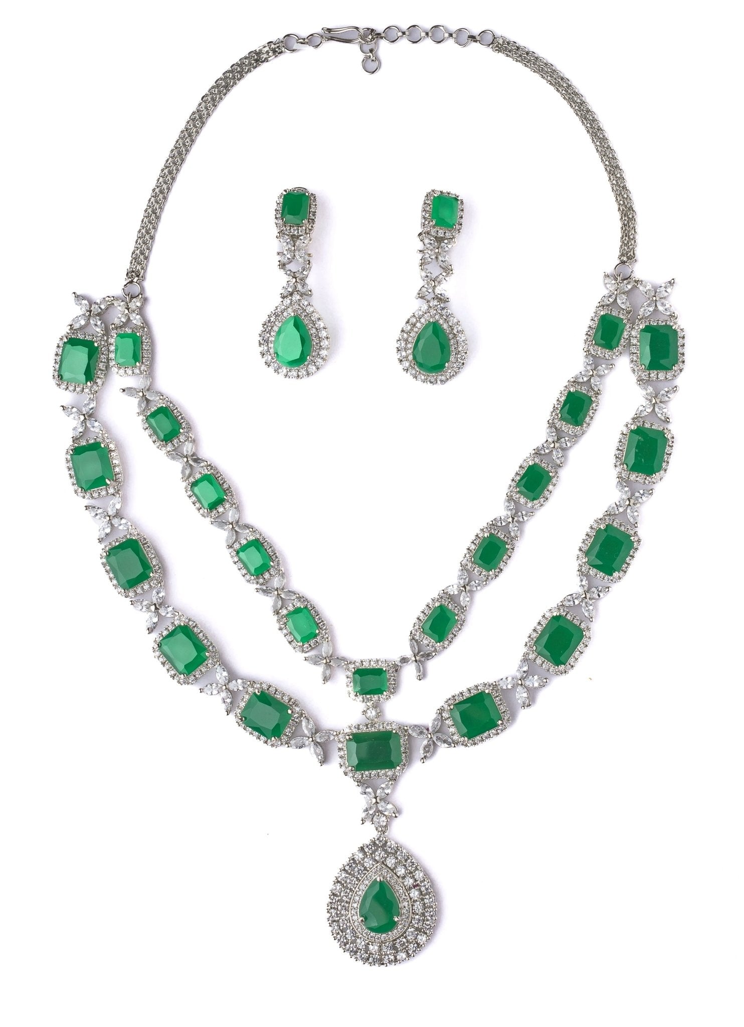 Vivinia by Vidhi Mehra Silver Plated Green Short Necklace SetFabilicious Fashion