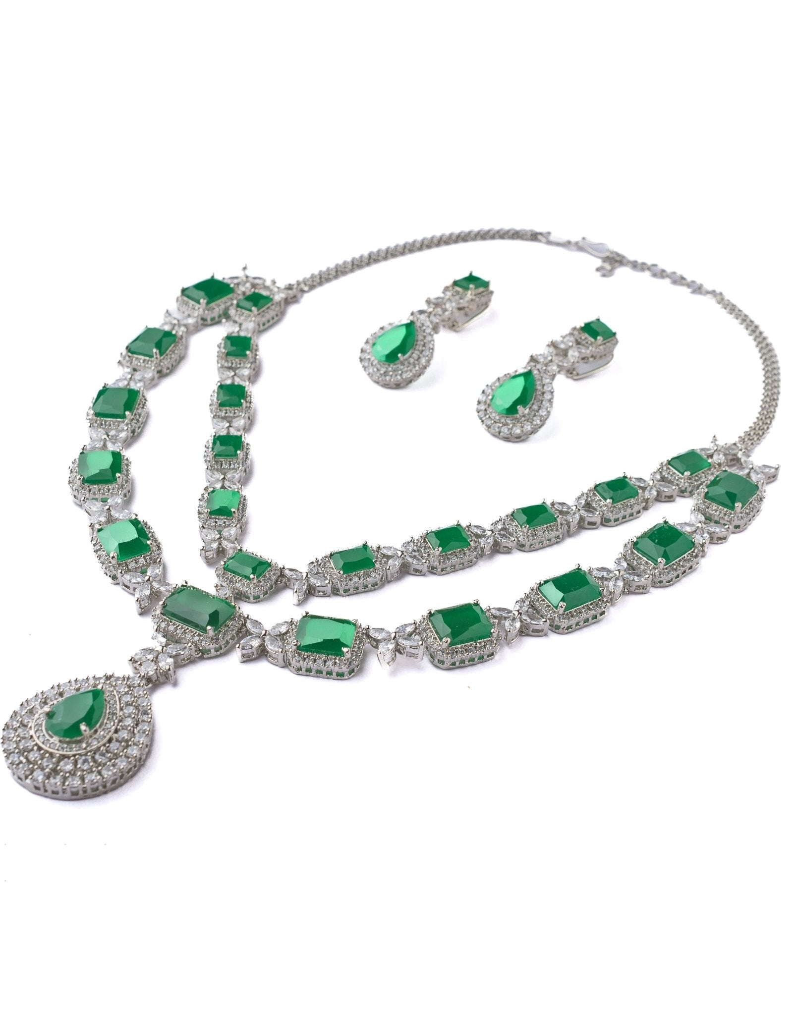 Vivinia by Vidhi Mehra Silver Plated Green Short Necklace SetFabilicious Fashion