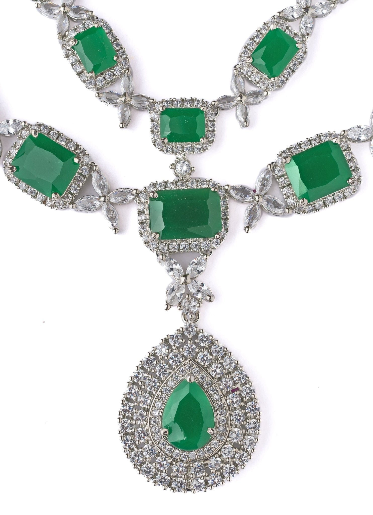 Vivinia by Vidhi Mehra Silver Plated Green Short Necklace SetFabilicious Fashion