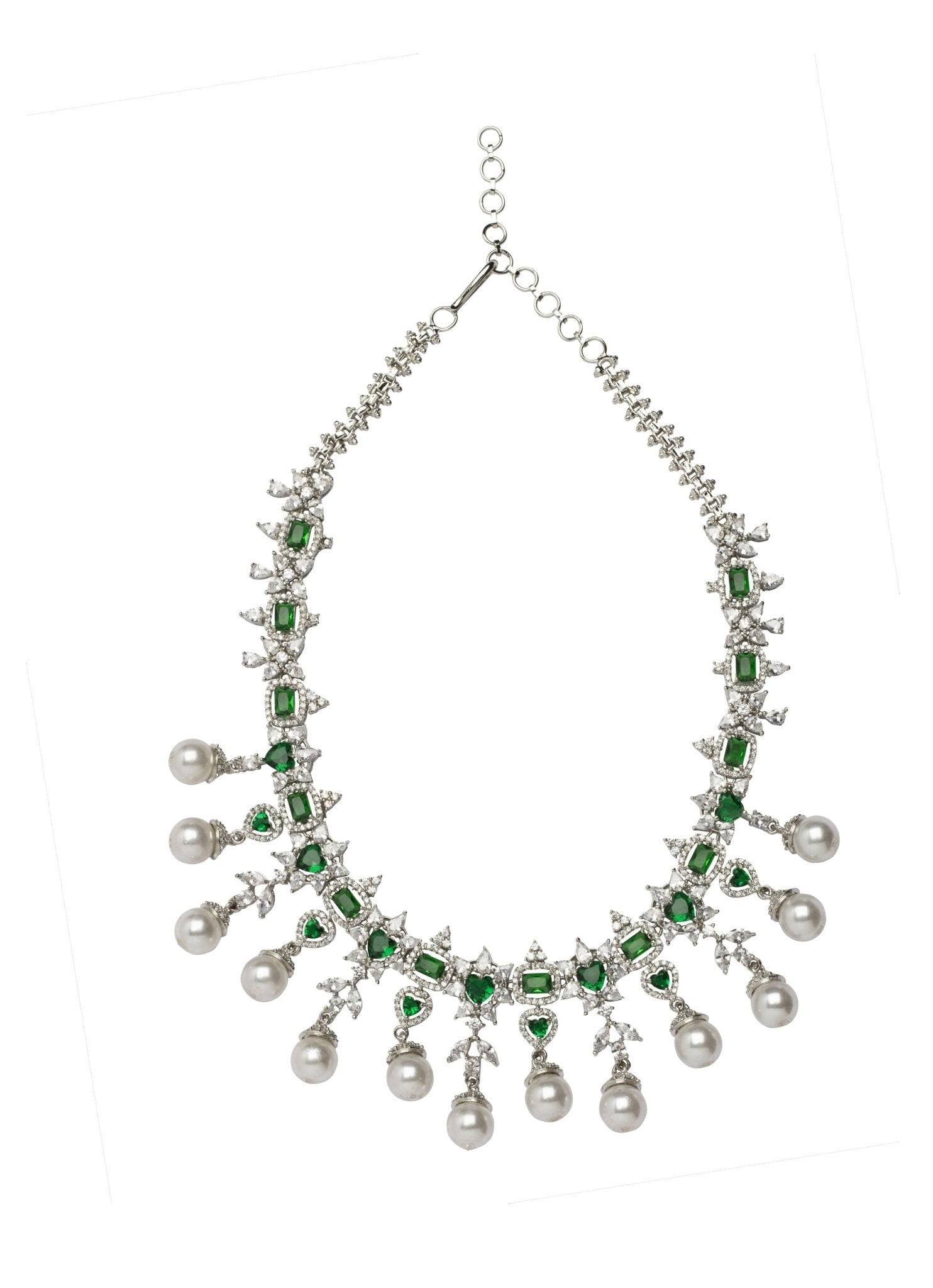 Vivinia by Vidhi Mehra Silver Plated Green Stone Zircon Necklace SetFabilicious Fashion