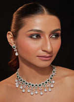 Vivinia by Vidhi Mehra Silver Plated Green Stone Zircon Necklace SetFabilicious Fashion