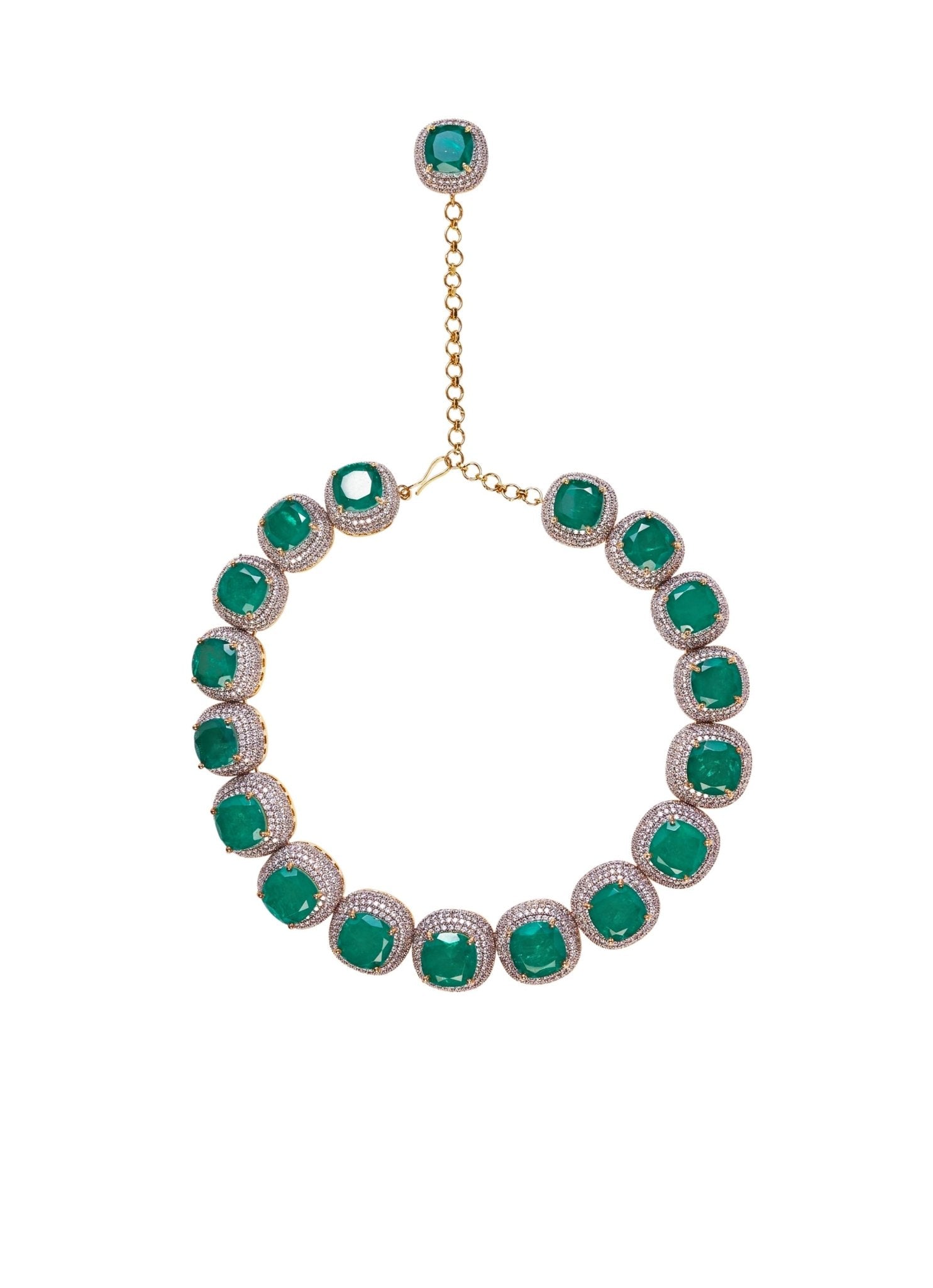 Vivinia by Vidhi Mehra Silver Plated Green Synthetic Stone Statement Choker Necklace SetFabilicious Fashion