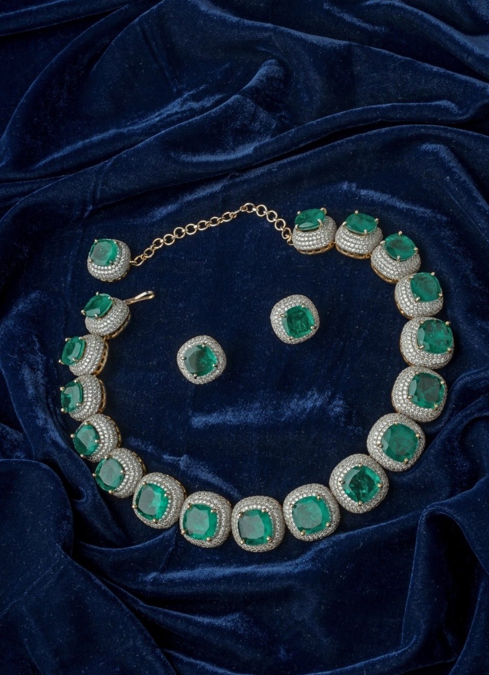 Vivinia by Vidhi Mehra Silver Plated Green Synthetic Stone Statement Choker Necklace SetFabilicious Fashion