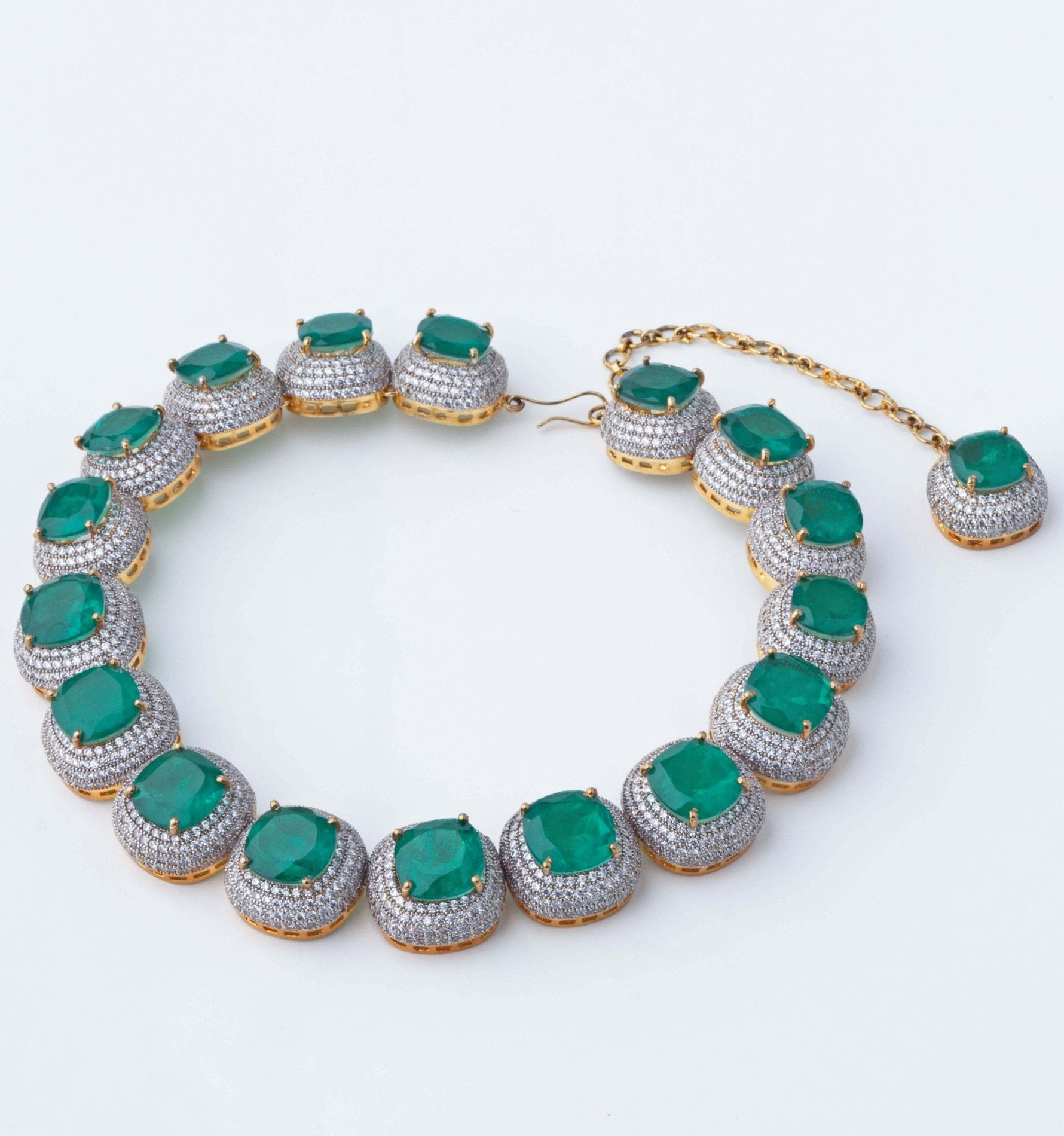 Vivinia by Vidhi Mehra Silver Plated Green Synthetic Stone Statement Choker Necklace SetFabilicious Fashion