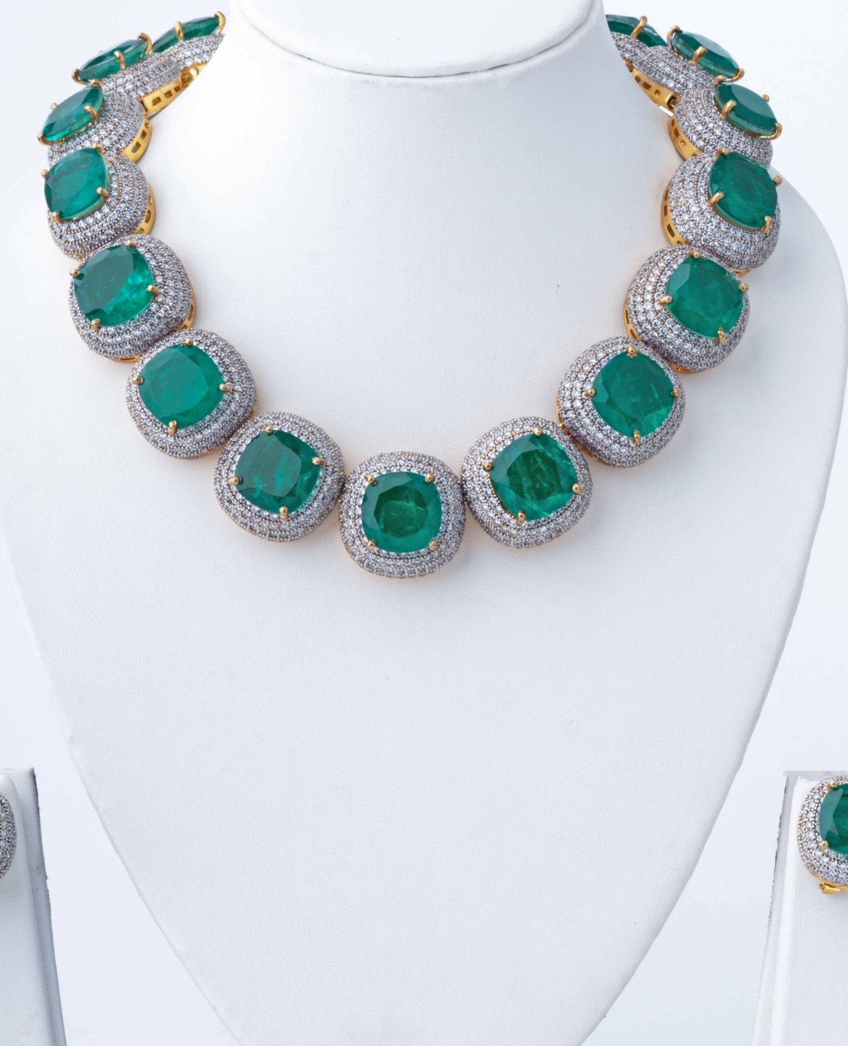 Vivinia by Vidhi Mehra Silver Plated Green Synthetic Stone Statement Choker Necklace SetFabilicious Fashion