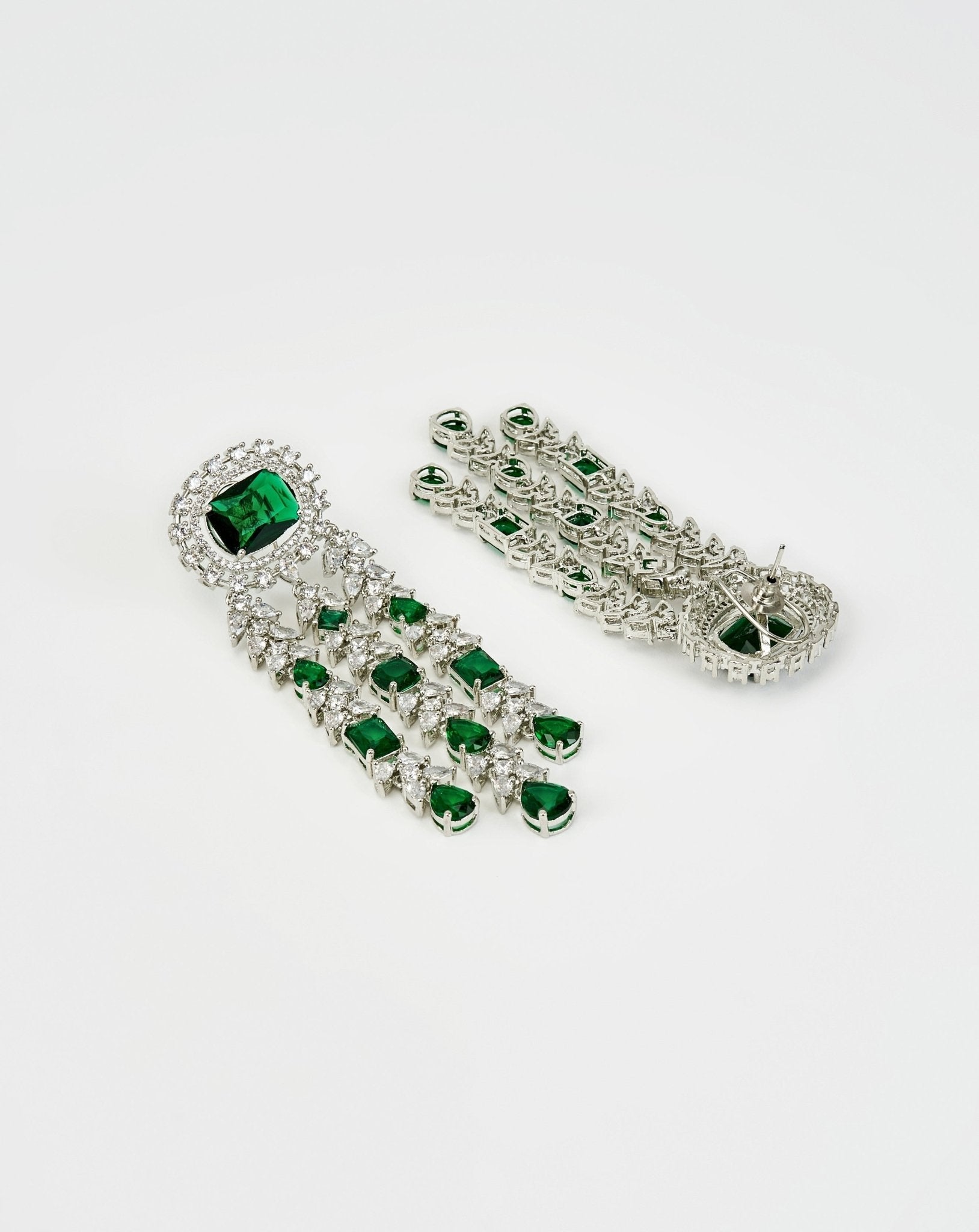 Vivinia by Vidhi Mehra Silver Plated Green Zircon Dangler Drop EarringsFabilicious Fashion