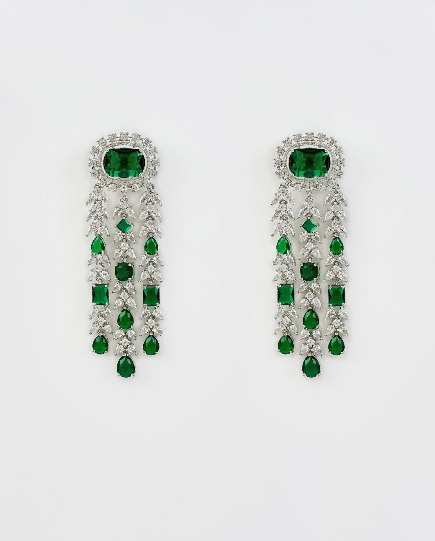 Vivinia by Vidhi Mehra Silver Plated Green Zircon Dangler Drop EarringsFabilicious Fashion