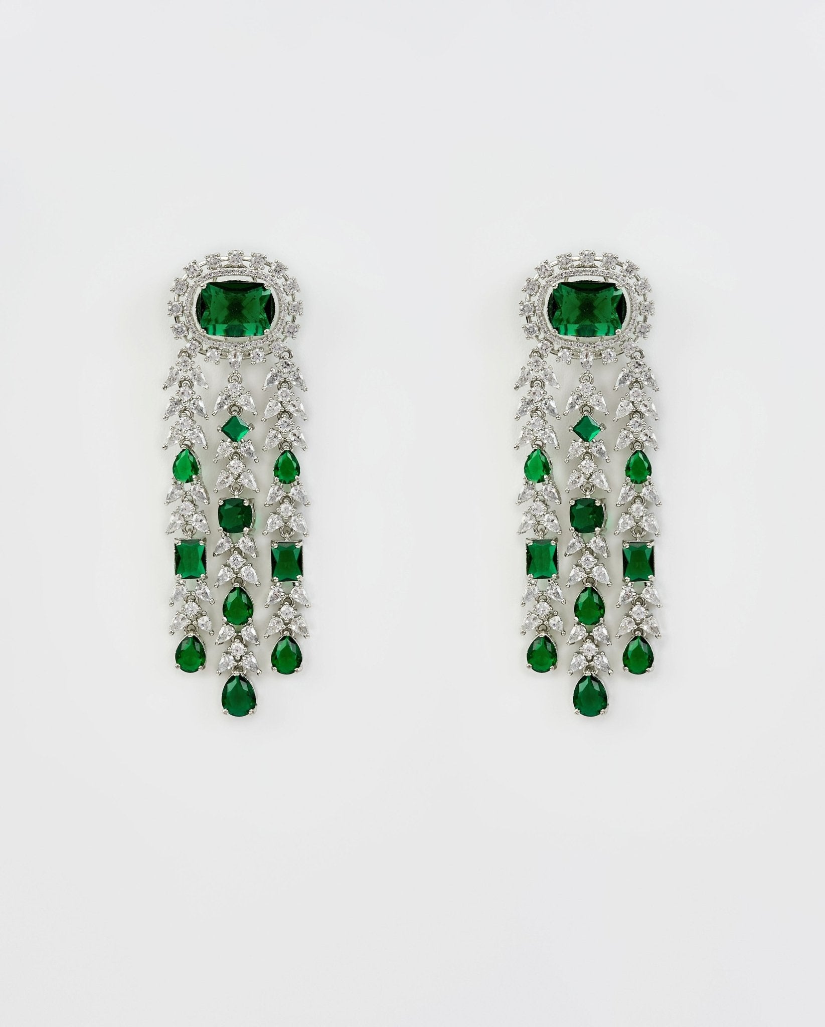 Vivinia by Vidhi Mehra Silver Plated Green Zircon Dangler Drop EarringsFabilicious Fashion