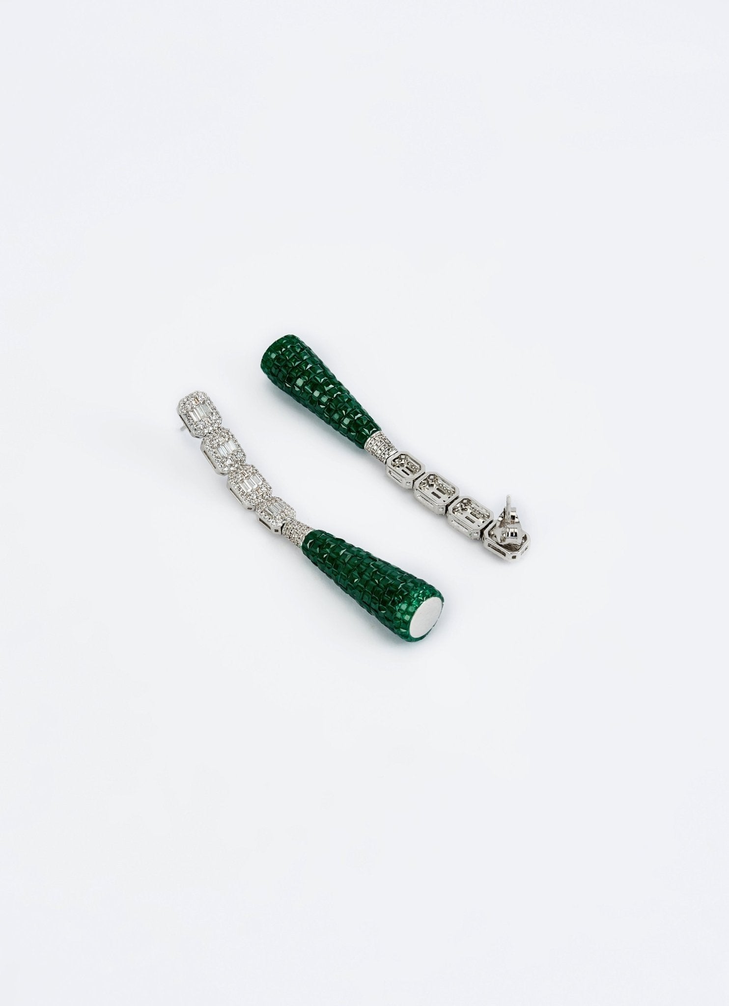 Vivinia by Vidhi Mehra Silver Plated Green Zircon Dangler EarringsFabilicious Fashion