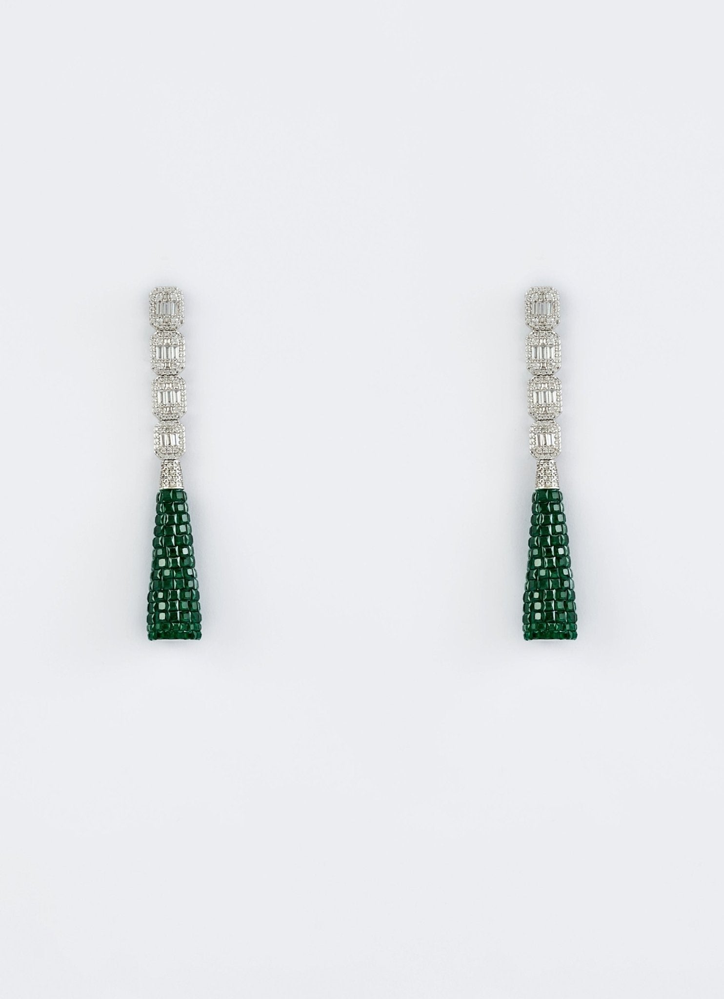 Vivinia by Vidhi Mehra Silver Plated Green Zircon Dangler EarringsFabilicious Fashion