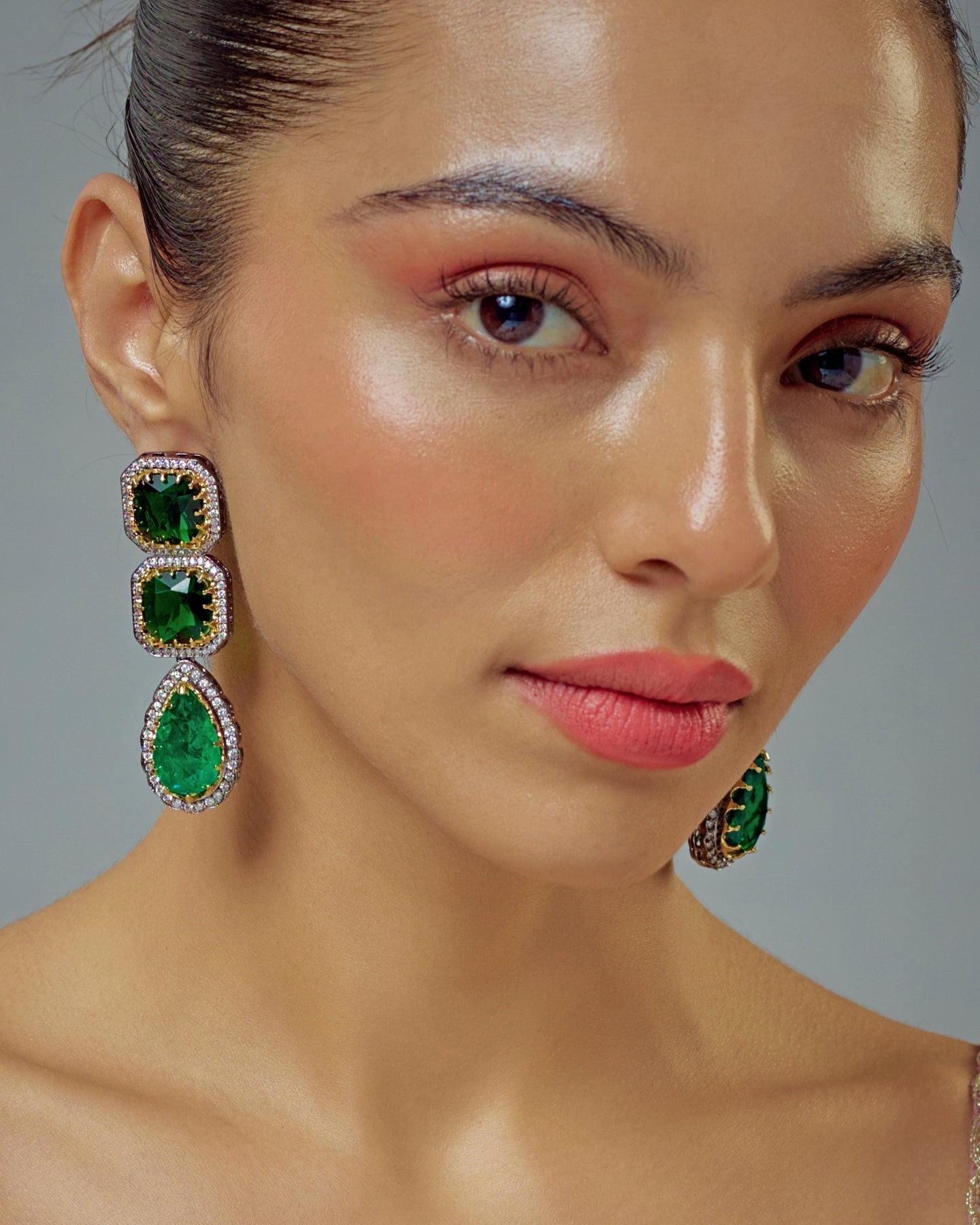 Vivinia by Vidhi Mehra Silver Plated Green Zircon Danglers EarringsFabilicious Fashion