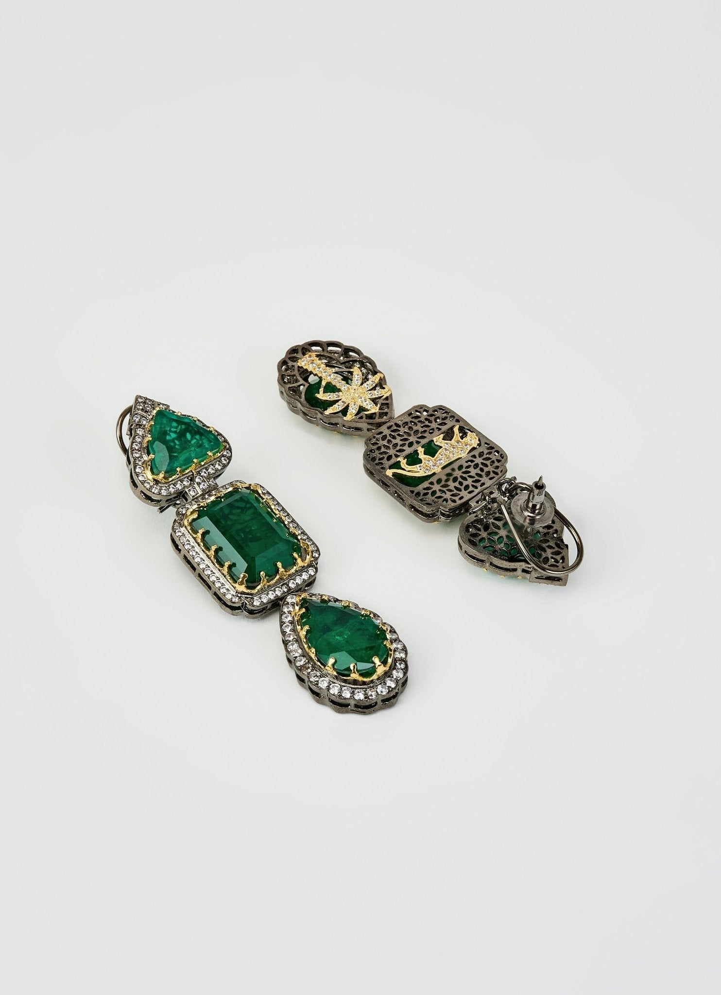 Vivinia by Vidhi Mehra Silver Plated Green Zircon Danglers EarringsFabilicious Fashion