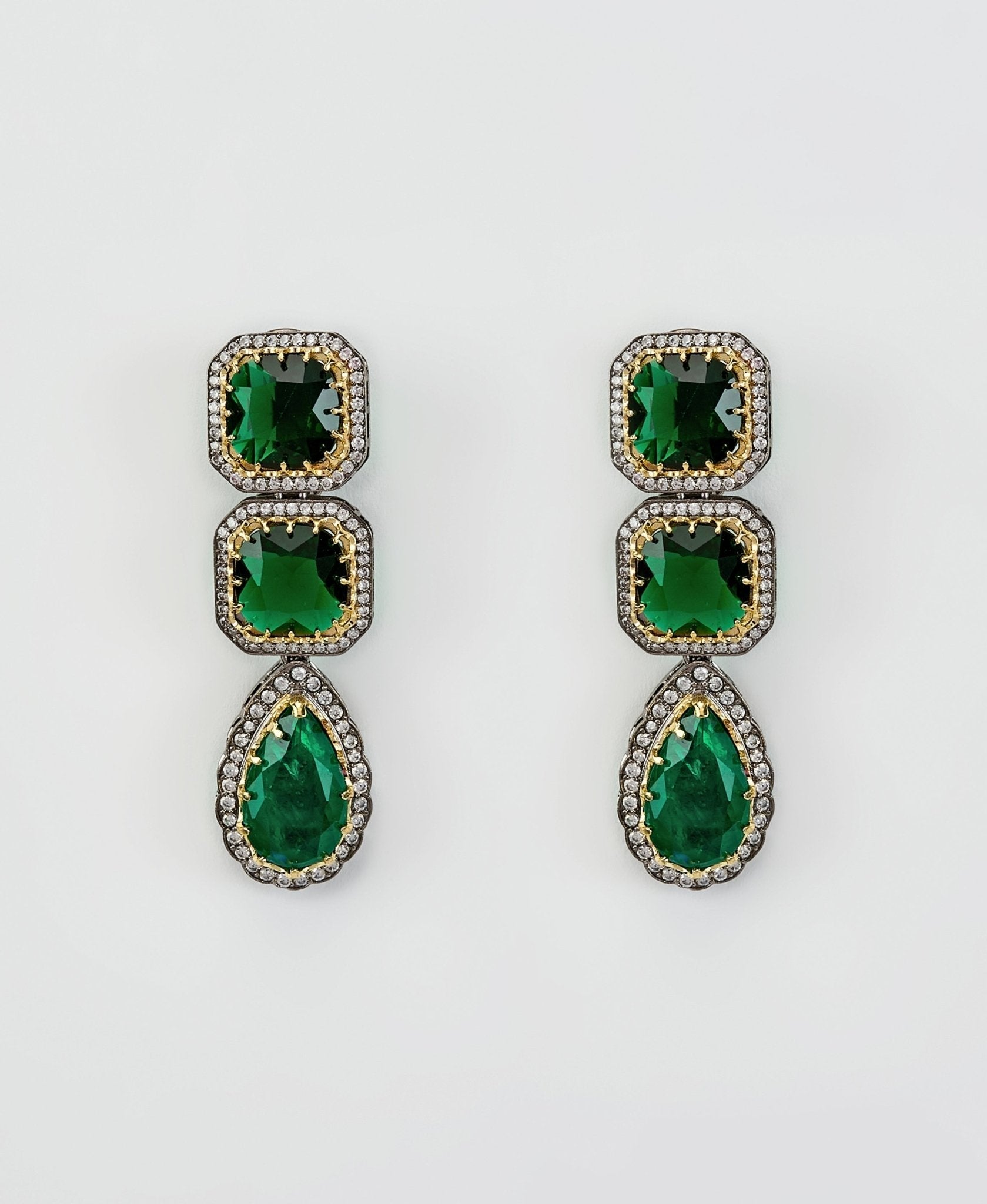 Vivinia by Vidhi Mehra Silver Plated Green Zircon Danglers EarringsFabilicious Fashion