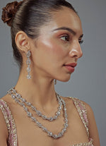 Vivinia by Vidhi Mehra Silver Plated Zircon Double Layered Long Necklace SetFabilicious Fashion
