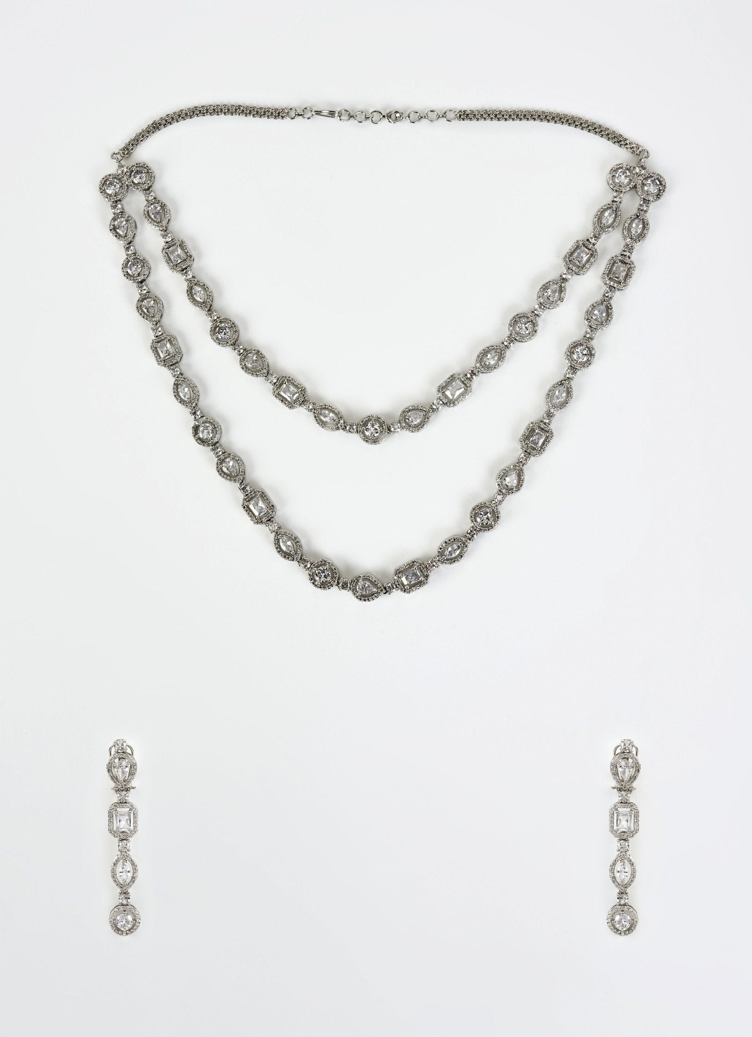 Vivinia by Vidhi Mehra Silver Plated Zircon Double Layered Long Necklace SetFabilicious Fashion