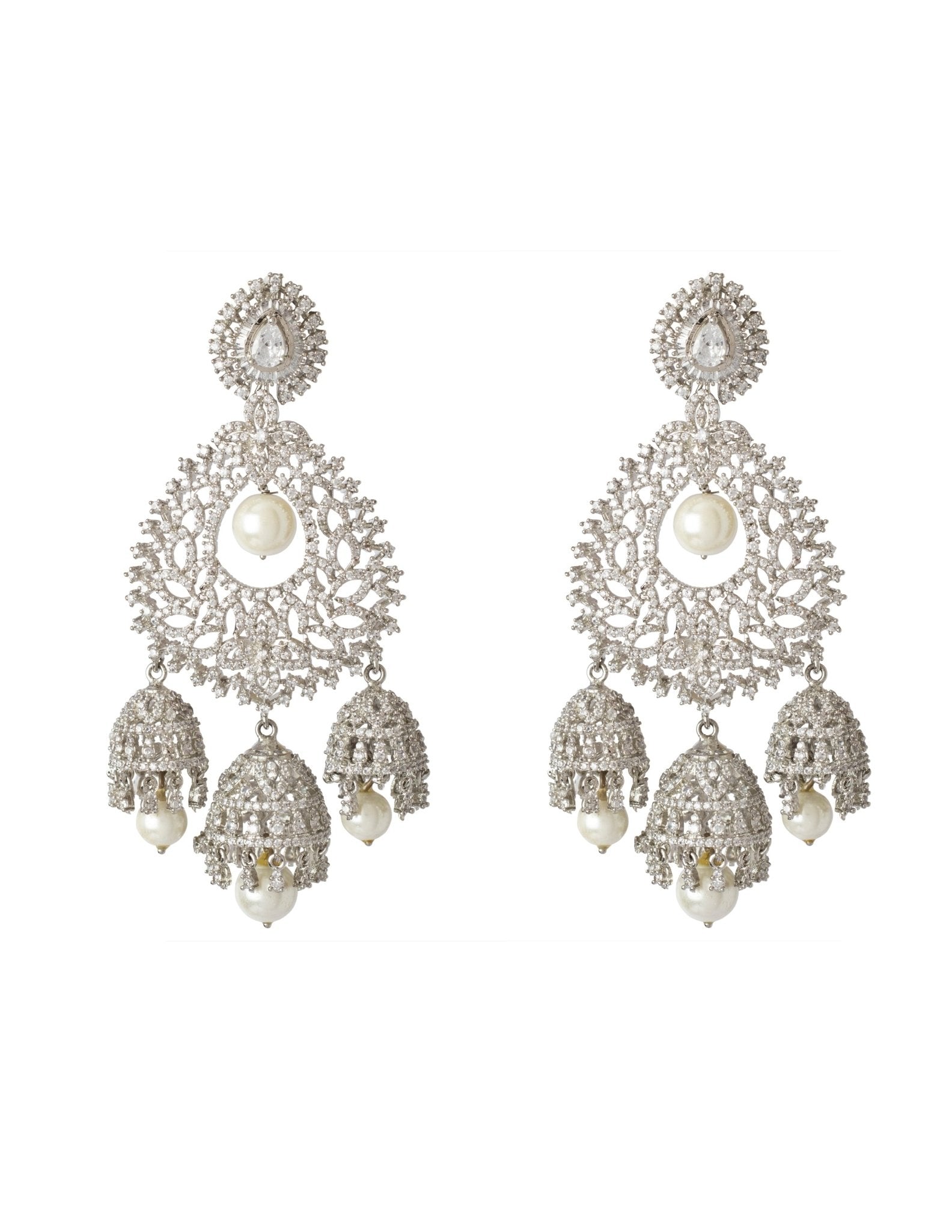 Vivinia by Vidhi Mehra Silver Plated Zircon Earrings With Pearl DropFabilicious Fashion