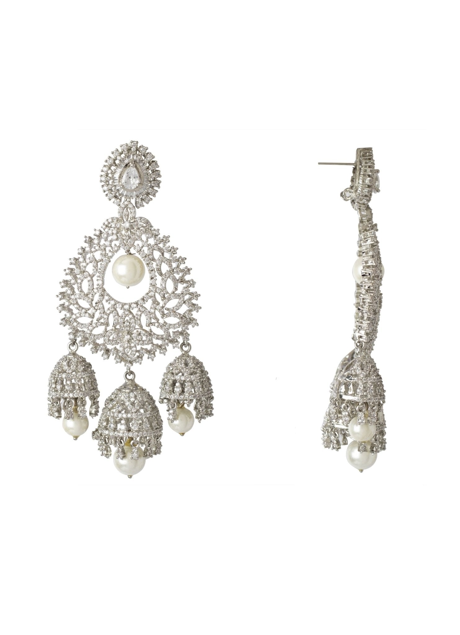 Vivinia by Vidhi Mehra Silver Plated Zircon Earrings With Pearl DropFabilicious Fashion