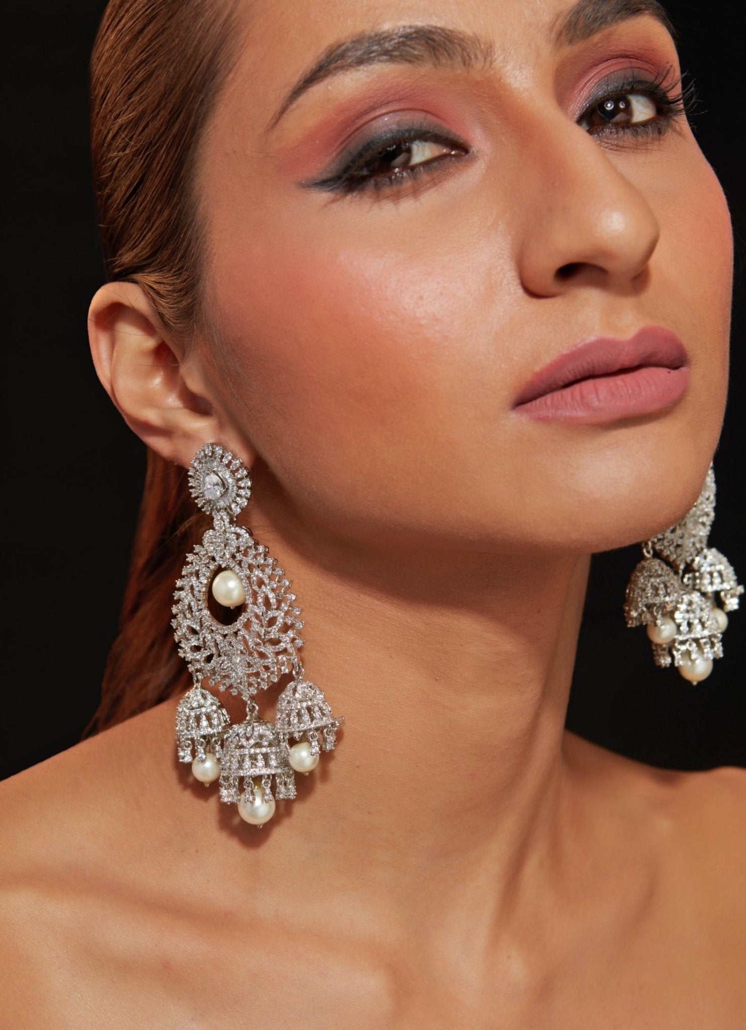 Vivinia by Vidhi Mehra Silver Plated Zircon Earrings With Pearl DropFabilicious Fashion
