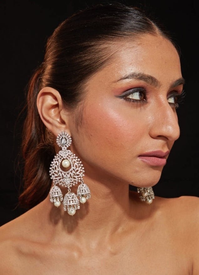 Vivinia by Vidhi Mehra Silver Plated Zircon Earrings With Pearl DropFabilicious Fashion