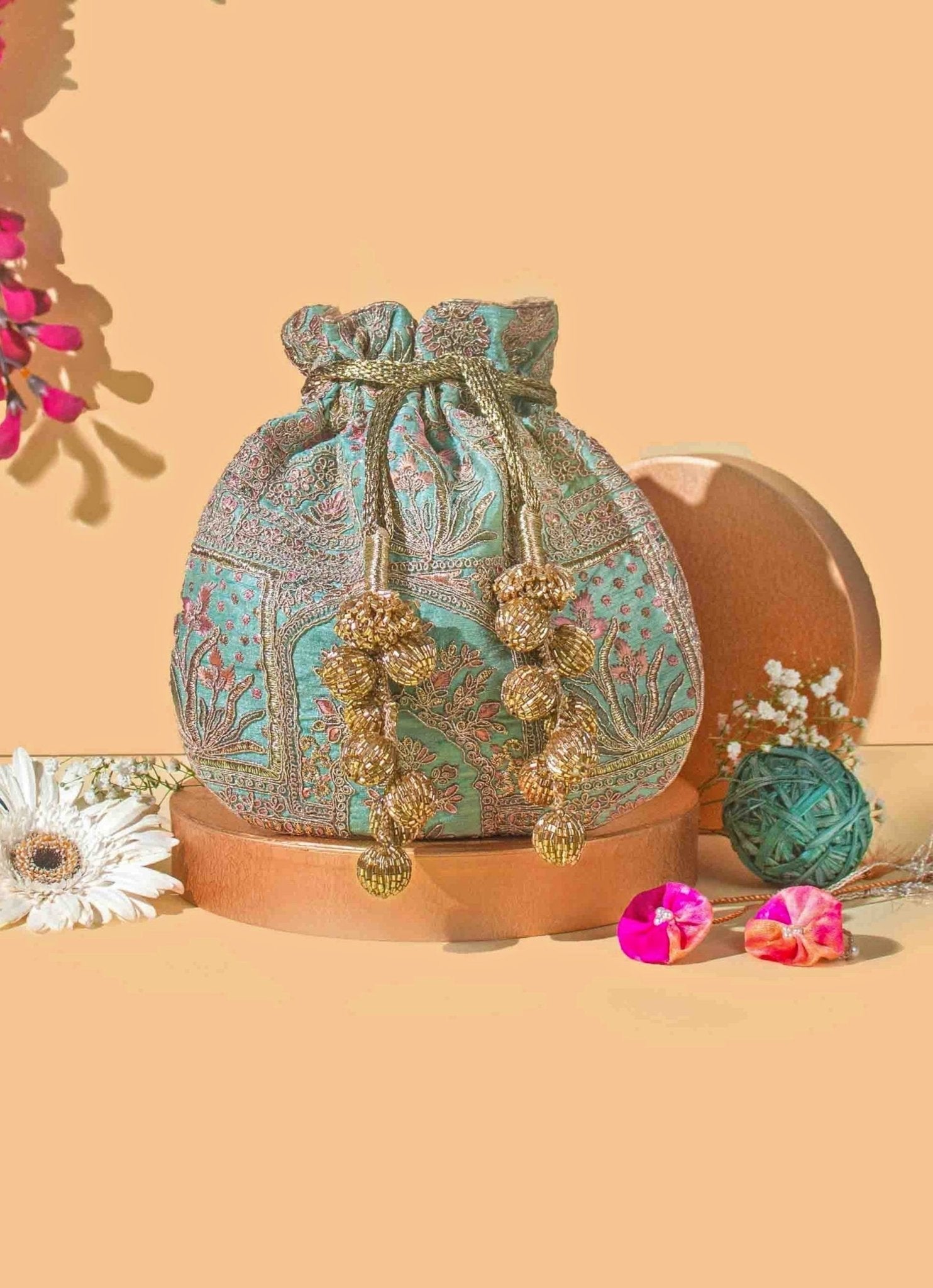 Turquoise Blue Embroidered Potli