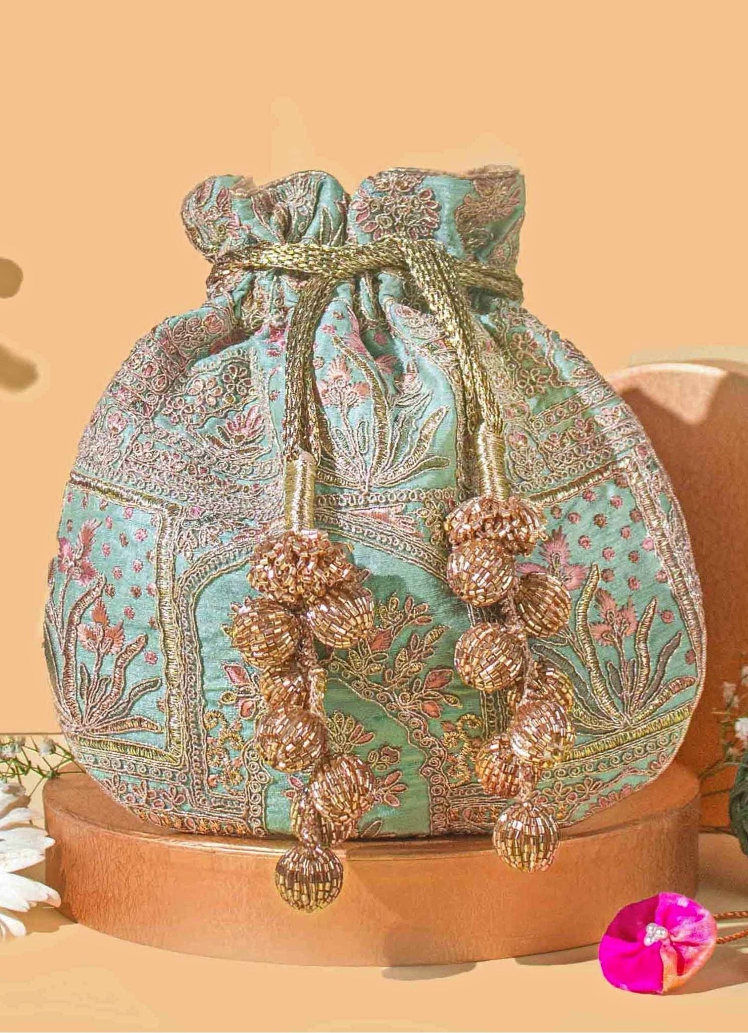 Turquoise Blue Embroidered Potli