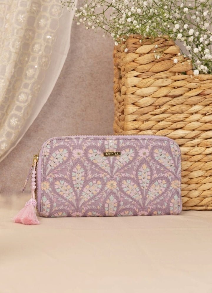 Wine Embroidered Zip Wallet