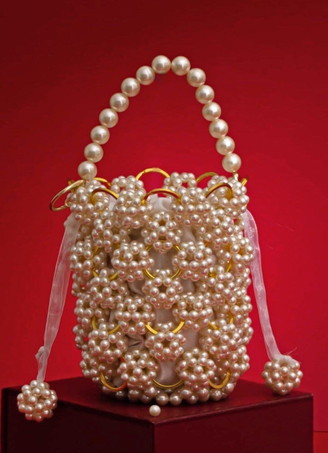 White Embellished Pearl Bag