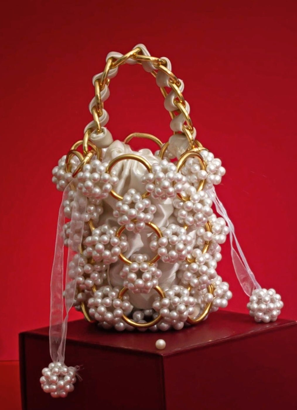 White Embellished Pearl Bag