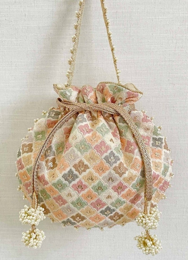 White Embroidered Potli
