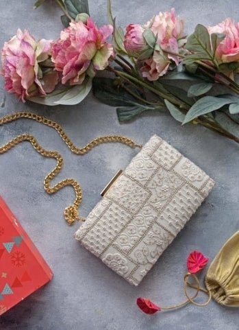 White Mosaic Embroidered Clutch