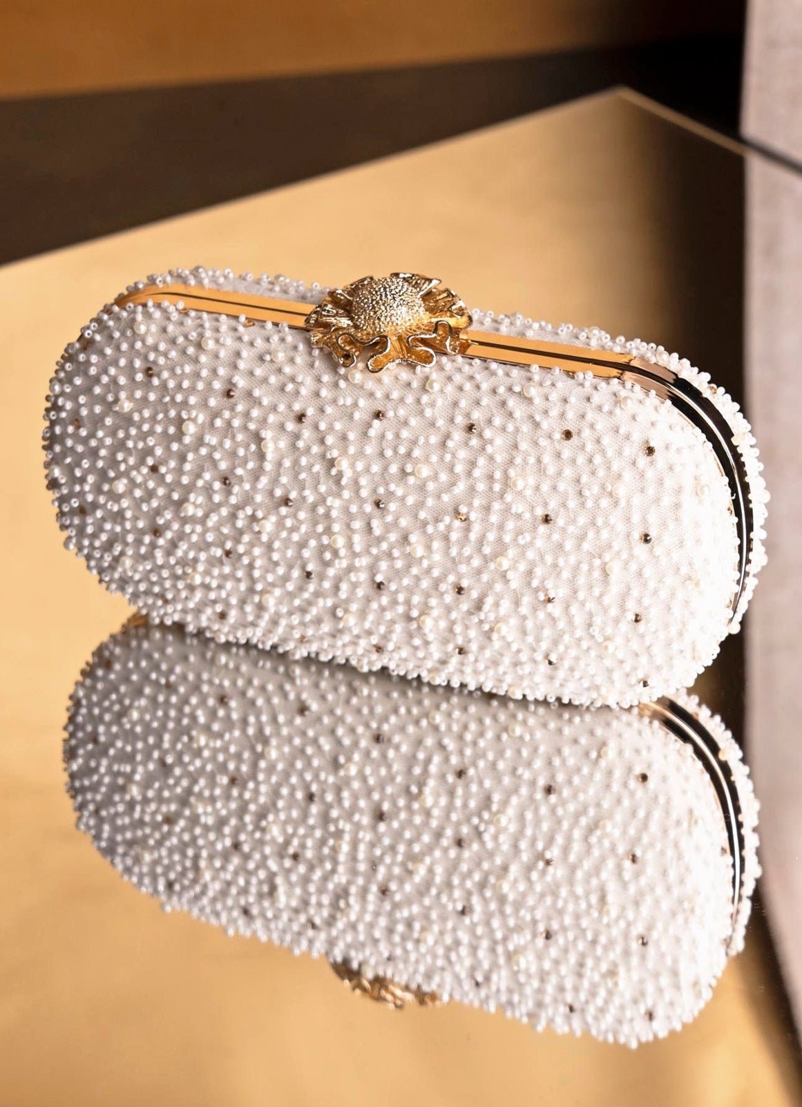 White Pearl Embroidered Clutch