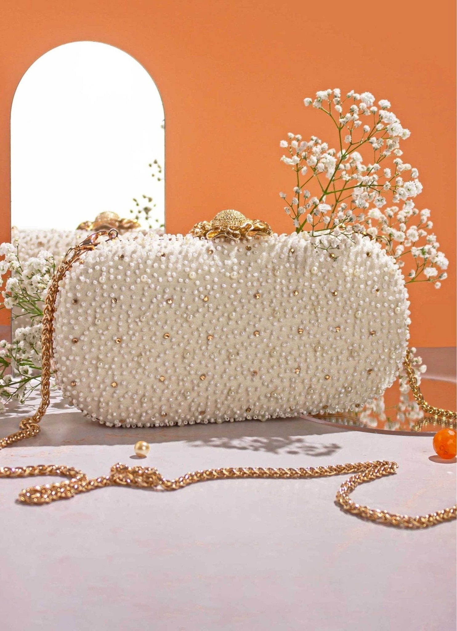 White Pearl Embroidered Clutch