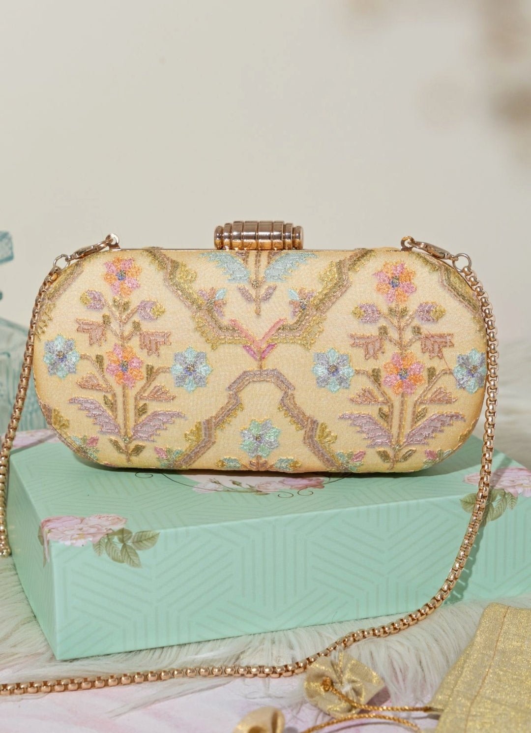 Yellow Embroidered Clutch