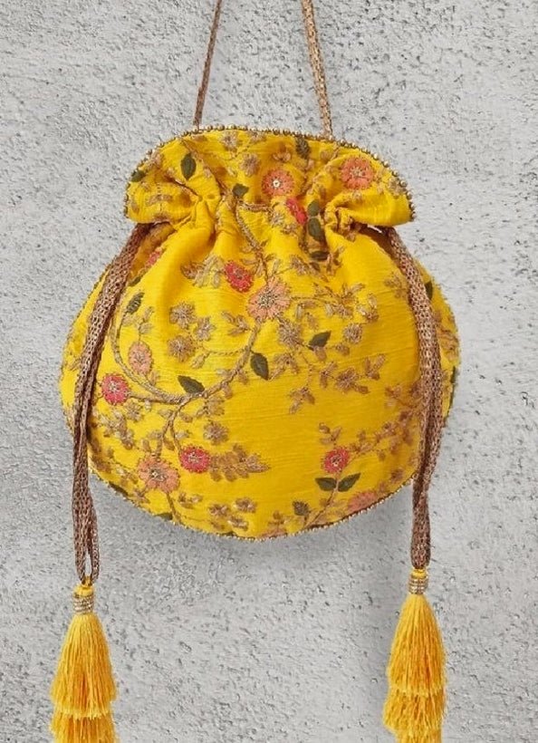 Yellow Embroidered Potli