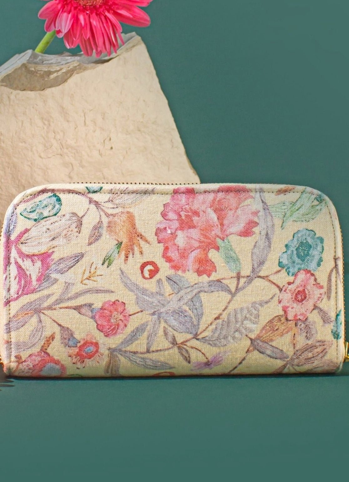 Yellow Embroidered Zip Wallet