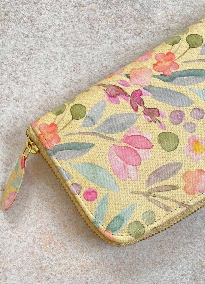 Yellow Printed Zip Wallet