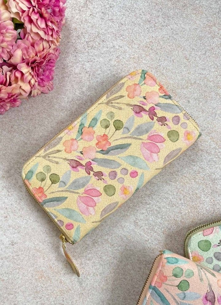 Yellow Printed Zip Wallet